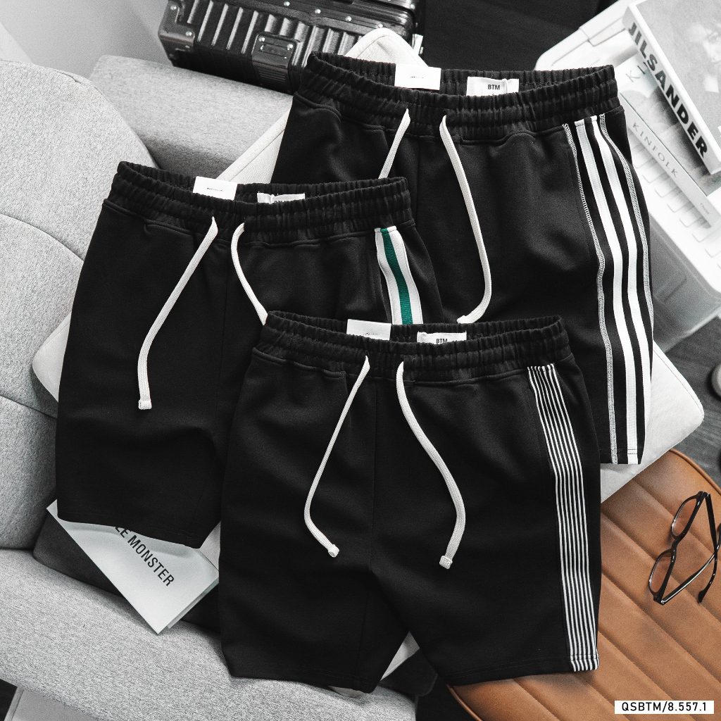 Quần short nỉ kẻ sọc BTM Studios chất cotton umi co giãn - Mã 8.557.1