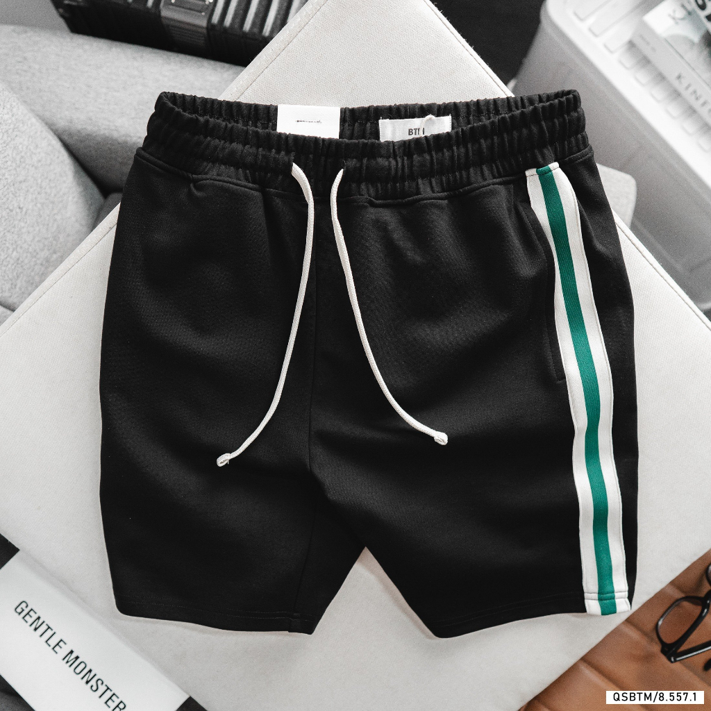 Quần short nỉ kẻ sọc BTM Studios chất cotton umi co giãn - Mã 8.557.1