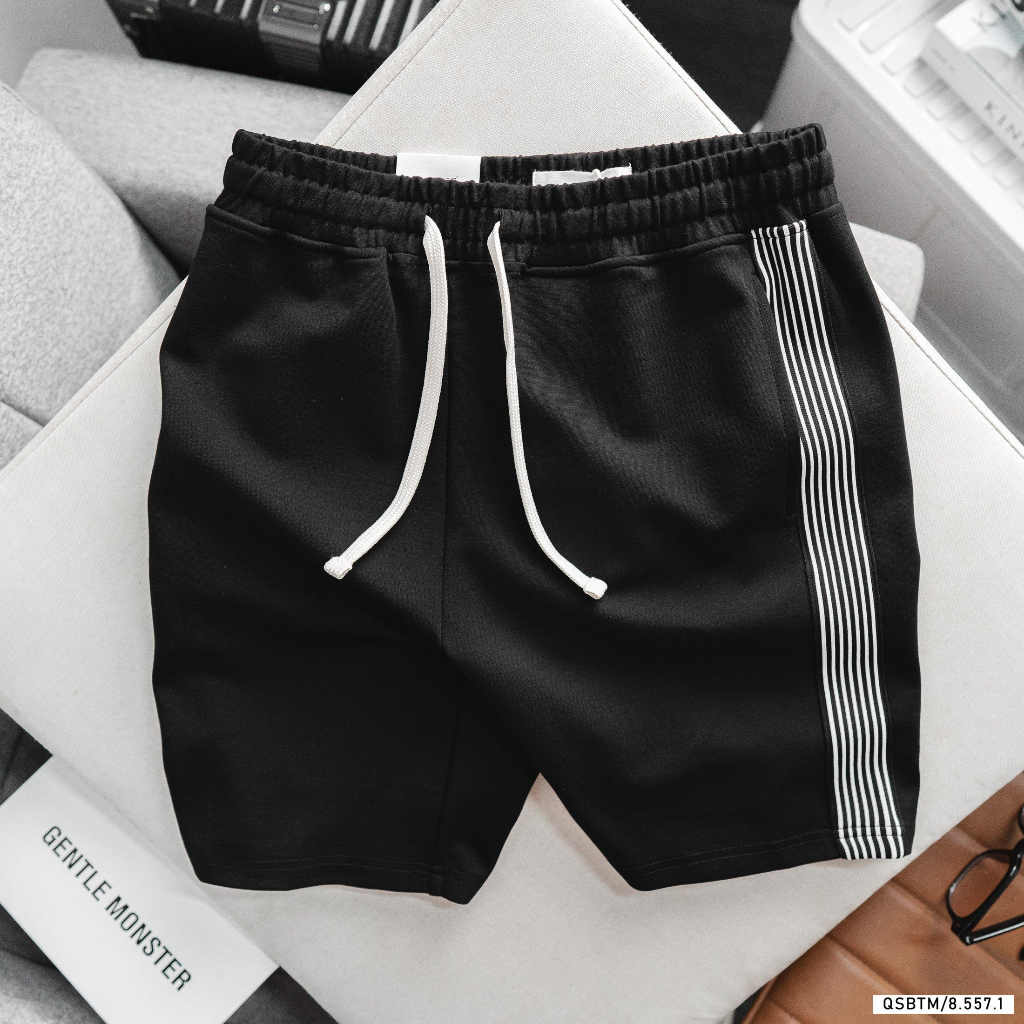 Quần short nỉ kẻ sọc BTM Studios chất cotton umi co giãn - Mã 8.557.1