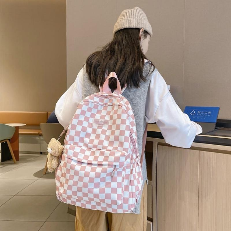 Balo thời trang OLASEN cặp đi học kẻ caro chống nước cho nam nữ thời trang unisex BL13