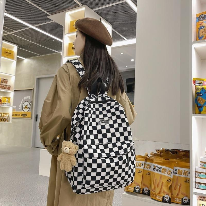 Balo thời trang OLASEN cặp đi học kẻ caro chống nước cho nam nữ thời trang unisex BL13