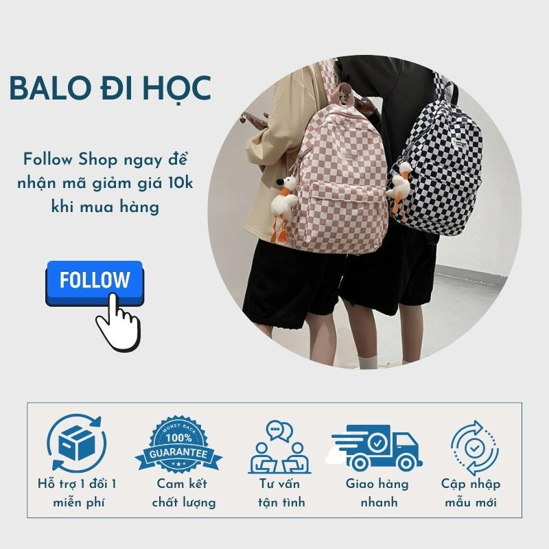 Balo thời trang OLASEN cặp đi học kẻ caro chống nước cho nam nữ thời trang unisex BL13