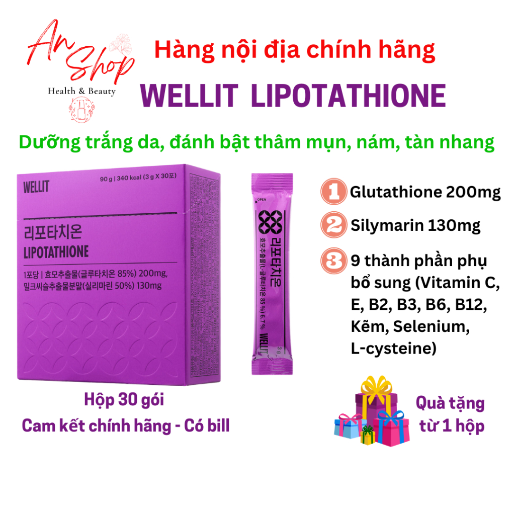 [WELLIT] Bột Uống Trắng Da Cao Cấp WELLIT LIPOTATHIONE 200mg