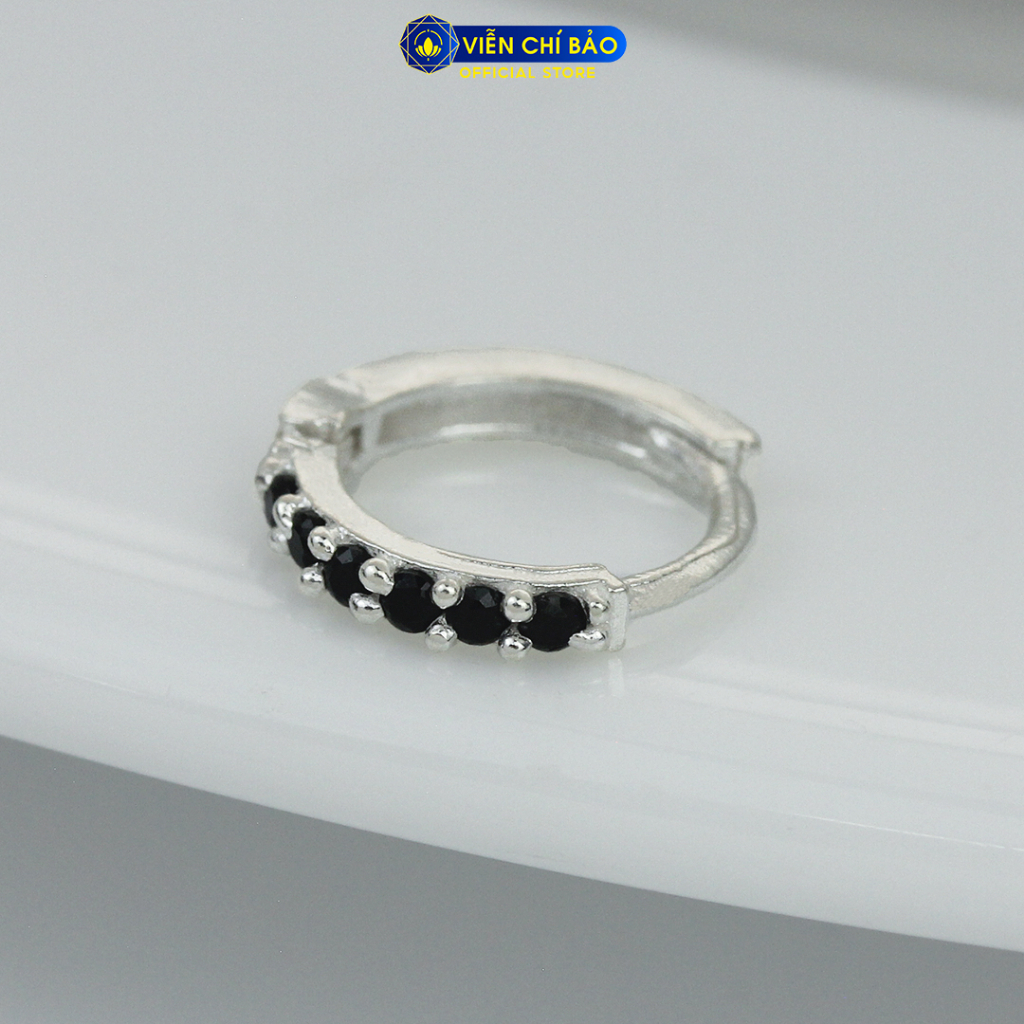 Bông tai bạc nữ Round đen 1 chiếc chất liệu bạc 925 thời trang phụ kiện trang sức Viễn Chí Bảo B400425-D