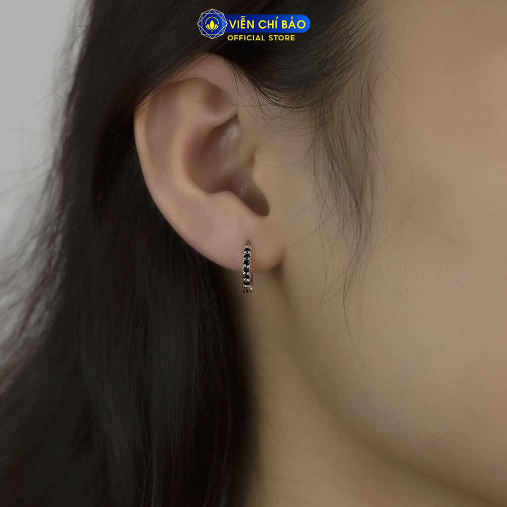 Bông tai bạc nữ Round đen 1 chiếc chất liệu bạc 925 thời trang phụ kiện trang sức Viễn Chí Bảo B400425-D