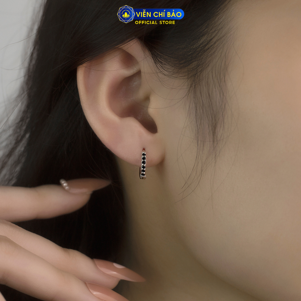 Bông tai bạc nữ Round đen 1 chiếc chất liệu bạc 925 thời trang phụ kiện trang sức Viễn Chí Bảo B400425-D