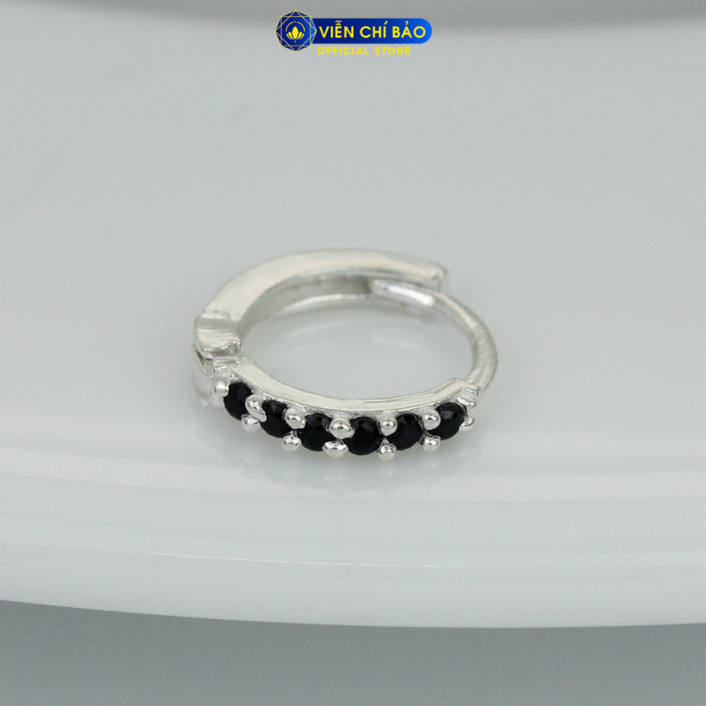 Bông tai bạc nữ Round đen 1 chiếc chất liệu bạc 925 thời trang phụ kiện trang sức Viễn Chí Bảo B400425-D