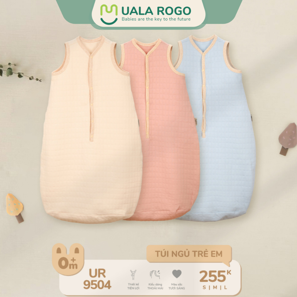 Túi ngủ cho bé Ualarogo 0-4 tuổi giúp bé ngủ ngon giữ ấm cotton thông thoáng cúc bấm hở tay 9504