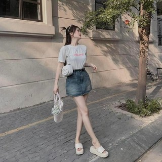 SET PULL TRẮNG CHỮ HỒNG CHÂN VÁY JEAN