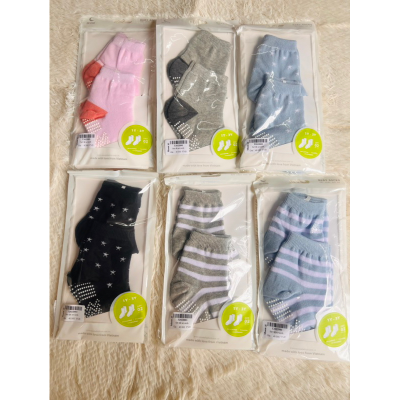 Set 2 Đôi Tất Chống Trơn/Trượt Moon Cho Bé 0-3Đ