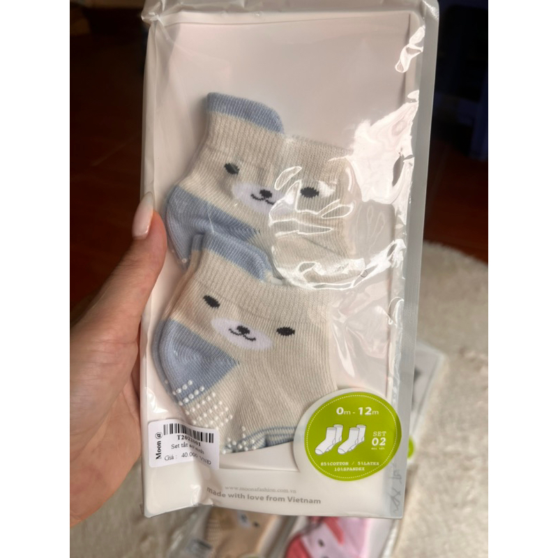 Set 2 Đôi Tất Chống Trơn/Trượt Moon Cho Bé 0-3Đ