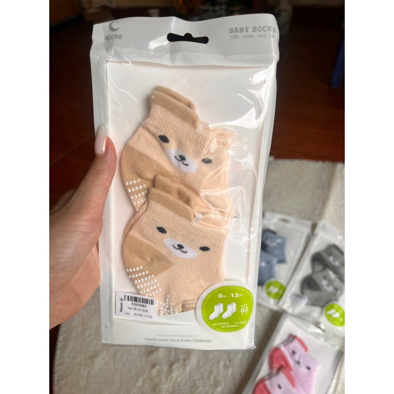 Set 2 Đôi Tất Chống Trơn/Trượt Moon Cho Bé 0-3Đ