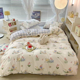 Bộ Chăn Ga Gối Cotton Living 100%cotton Hàng Nhập Khẩu Cao Cấp 4 Món Thỏ Hoa
