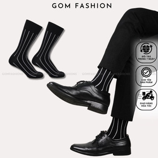 Tất nam công sở cổ cao GOMTAT mẫu sọc trắng đen, chất liệu cotton mềm mại khử mùi  -GOM-DENSOCTRANG-1DOI