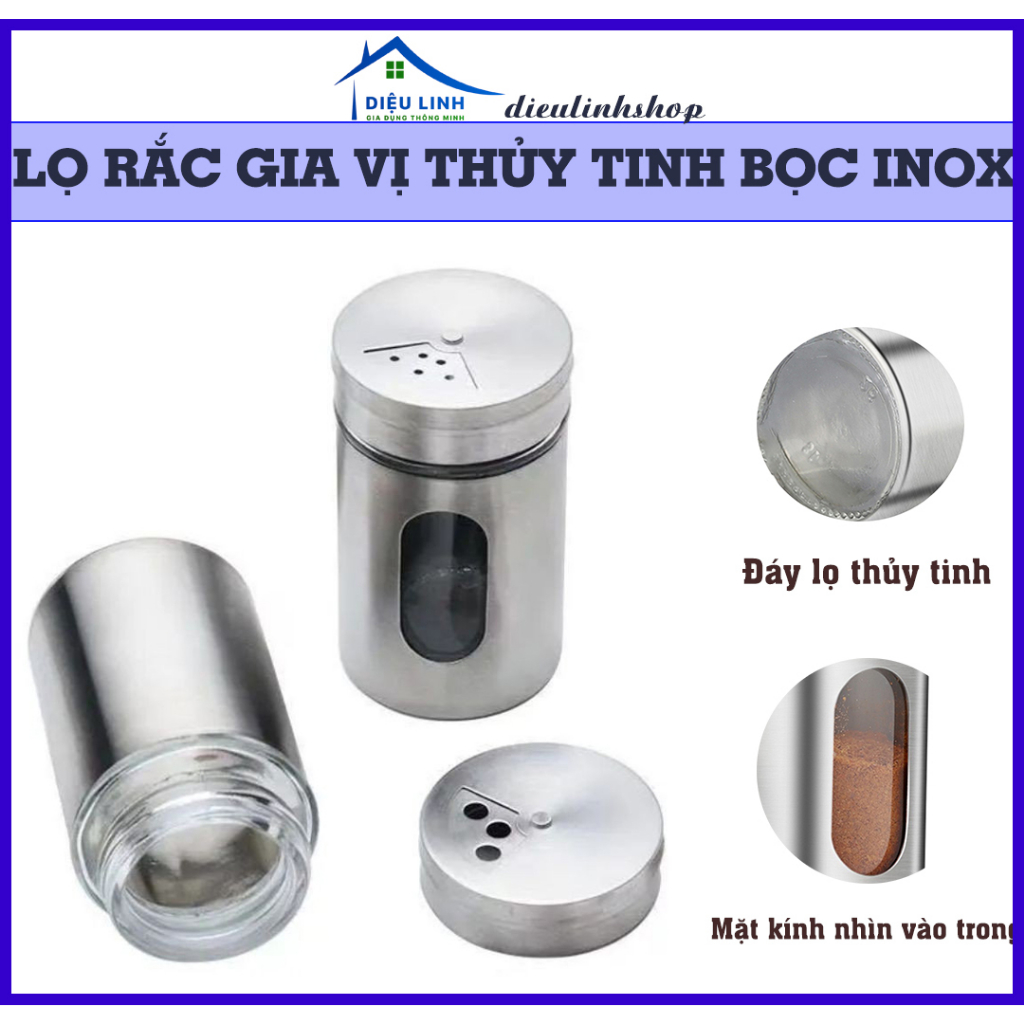 Lọ Rắc Tiêu, Muối Inox Lọ Đựng Gia Vị Hủ Đựng Tăm Bằng Kính Bọc Thép Không Gỉ Tiện Dụng Cho Nhà Bếp dieulinhshop