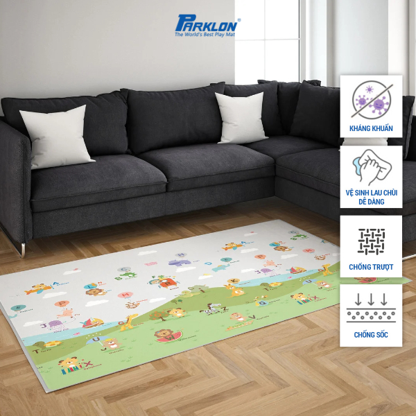 Thảm Nhập Khẩu Cao Cấp Parklon PE Bong Bóng Chữ Cái+Zíc Zắc Vàng Xám Hàn Quốc 200x150x1.5(Balloon+Yellow Gray)
