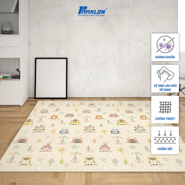 Thảm Em Bé Cao Cấp Parklon PE Cú Con Đáng Yêu Chính Hãng Hàn Quốc (200x180x1.7)cm (Single side PE Prime+Little Owl)
