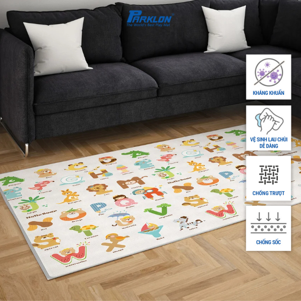 Thảm Em Bé Cao Cấp Parklon Bạn Chữ Cái Chính Hãng Hàn Quốc (200x150x1.5)cm (Single side PE Prime+Alphabet Friends)