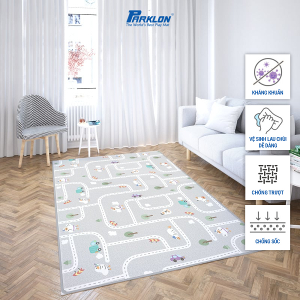 Thảm Em Bé Cao Cấp Parklon Thị Trấn Vịt Tuyết + Sàn Gỗ Chính Hãng Hàn Quốc (200x150x1.5)cm (PE-Downtown Duck+Deco Brown)