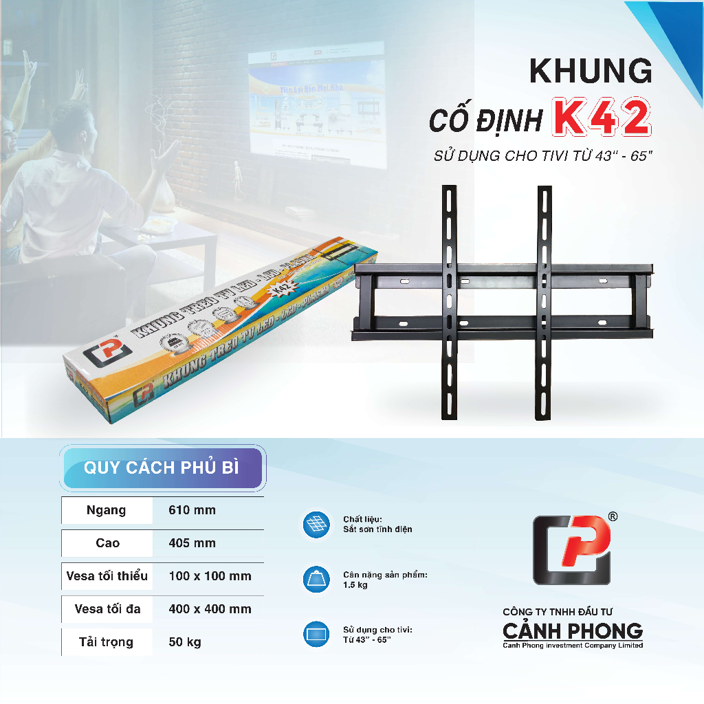 Khung kệ treo tivi cố định, khung giá treo tivi led hàng loại dày cho mọi hãng tivi từ 19inch-65inch- K32,K42