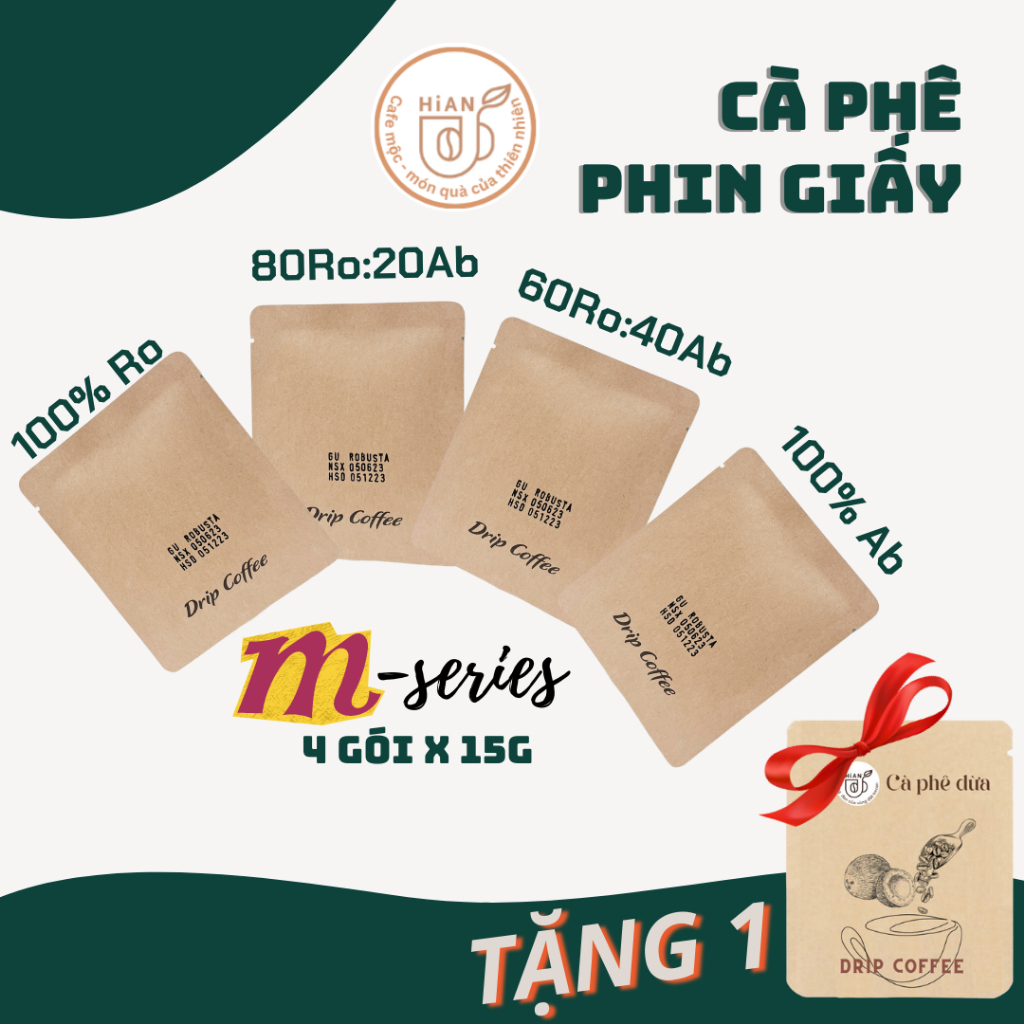 Combo 5 phin giấy cà phê 5 vị tiện lợi du lịch, cà phê phin Việt Nam, cà phê dừa