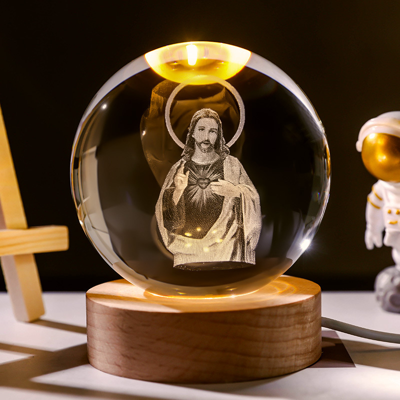 Quả cầu pha lê 3D 6cm trang trí Công Giáo, Chúa Giêsu và Đức Mẹ, quà tặng sinh nhật, quà lưu niệm