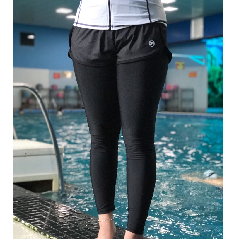 Quần bơi dài 2 lớp Ara legging tập nữ màu đen