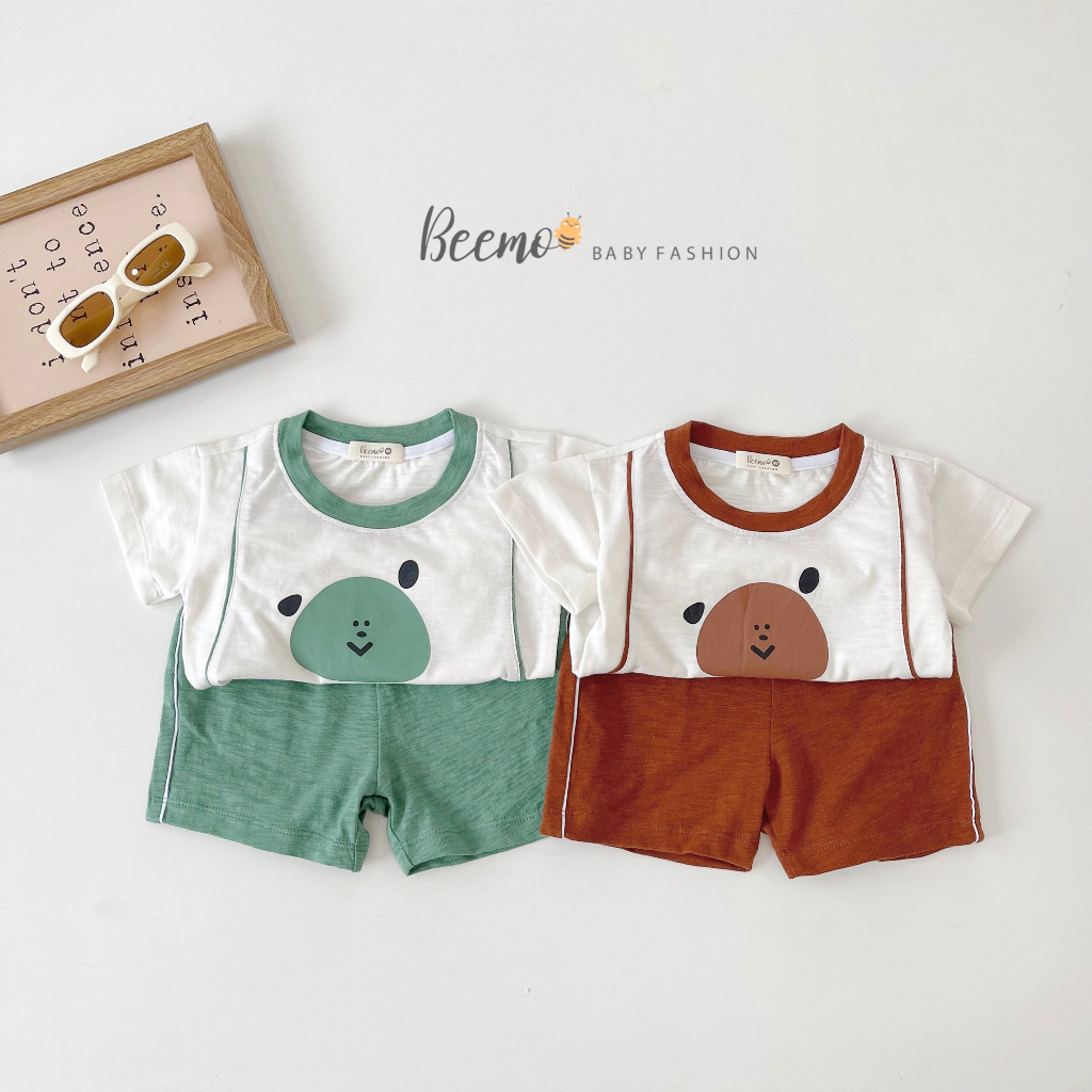 Set bộ quần áo cho bé Beemo in hình mặt gấu ngộ nghĩnh, vải cotton xược mềm mát mặc hè, từ 1 - 7 tuổi 23294B