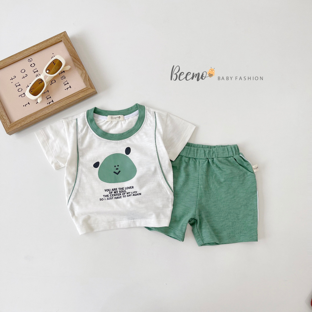 Set bộ quần áo cho bé Beemo in hình mặt gấu ngộ nghĩnh, vải cotton xược mềm mát mặc hè, từ 1 - 7 tuổi 23294B