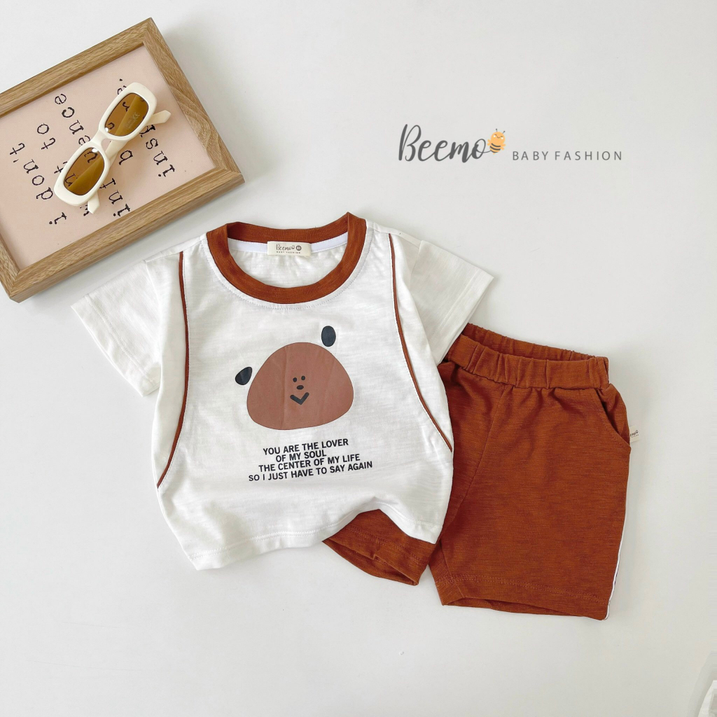 Set bộ quần áo cho bé Beemo in hình mặt gấu ngộ nghĩnh, vải cotton xược mềm mát mặc hè, từ 1 - 7 tuổi 23294B