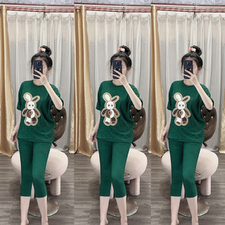 Sét đồ bộ lửng thêu thỏ chéo tà sau, đồ bộ lửng bigsize mặc nhà