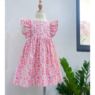 Váy hoa bé gái váy bé gái thiết kế dáng đầm cánh tiên vải thô cotton họa tiết hoa hồng