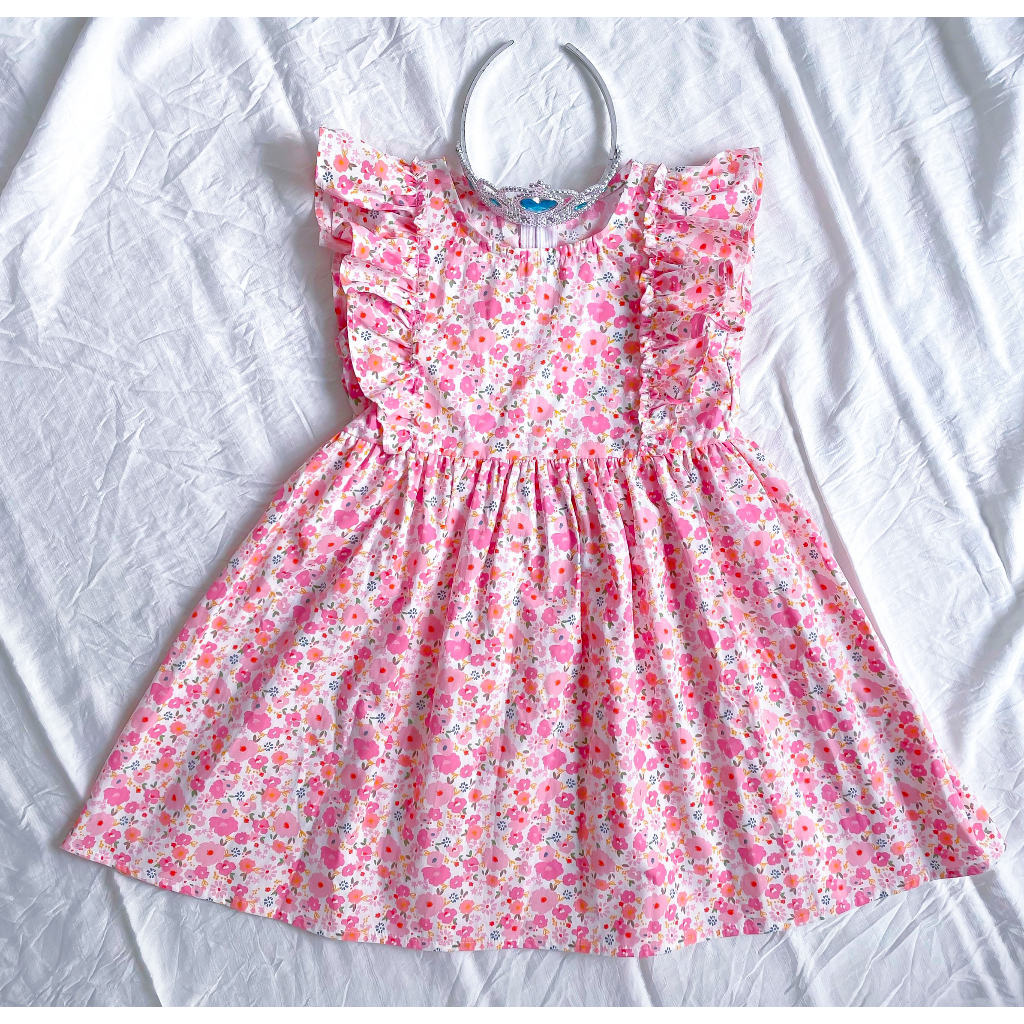 Váy Hoa Bé Gái Váy Bé Gái Thiết Kế Dáng Đầm Cánh Tiên Vải Thô Cotton Họa Tiết Hoa Hồng