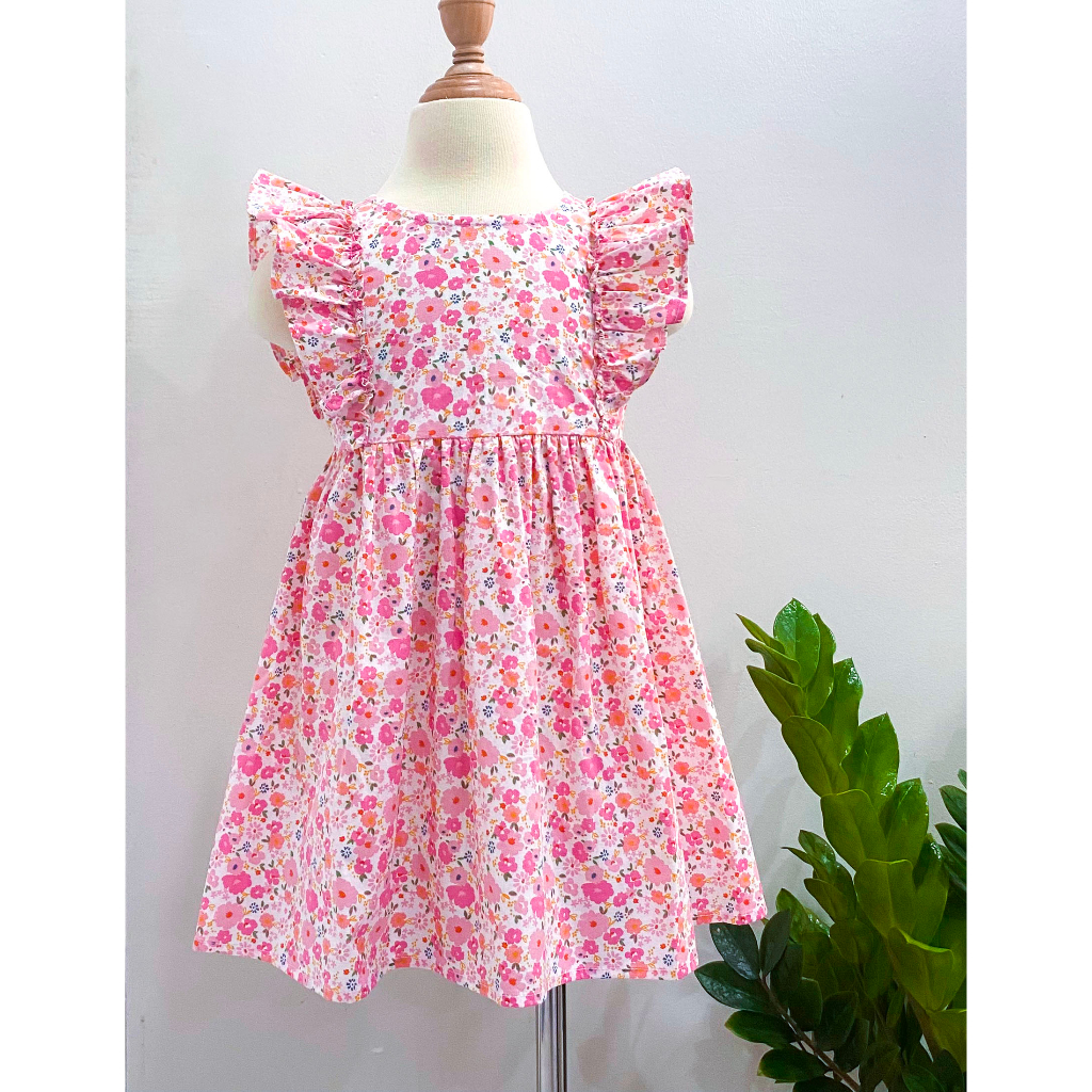 Váy Hoa Bé Gái Váy Bé Gái Thiết Kế Dáng Đầm Cánh Tiên Vải Thô Cotton Họa Tiết Hoa Hồng