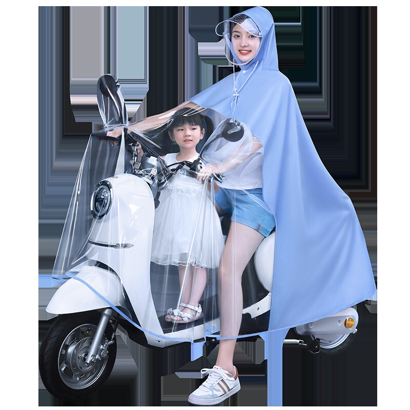 Áo mưa nửa trước trong suốt cho Mẹ và Bé, che phủ toàn thân, kèm kính chắn mưa.