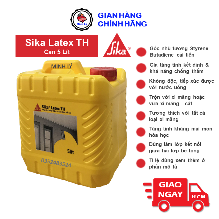 [Hỏa Tốc] Can 5 Lít Phụ Gia Chống Thấm Sika Latex TH Và Tác Nhân Kết Nối Cho Vữa và Bê Tông Sika