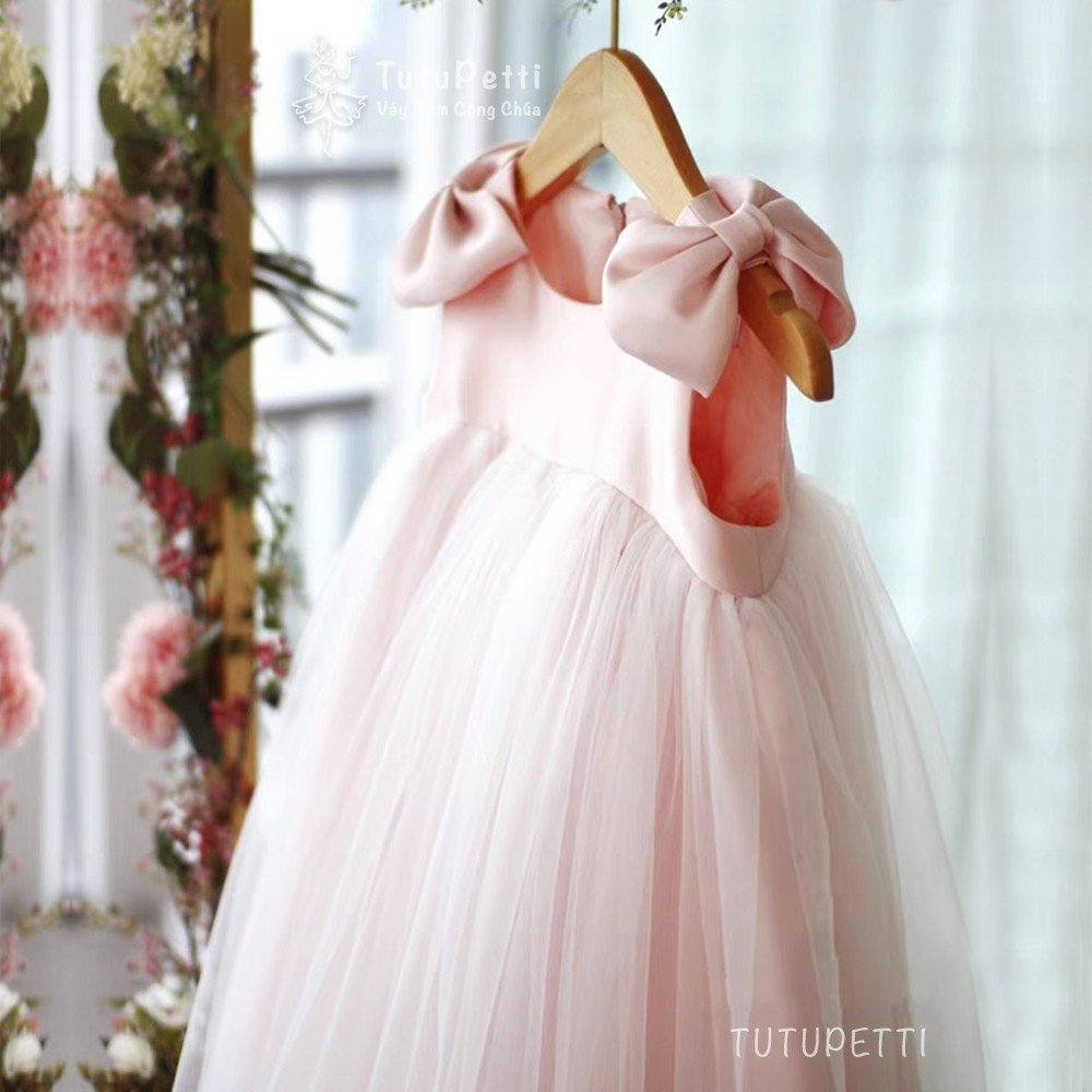 [Mã FADEP2212 giảm 10k đơn từ 99k] Đầm váy công chúa cho bé gái Tutupetti nơ vai đuôi voan xòe bồng đáng yêu