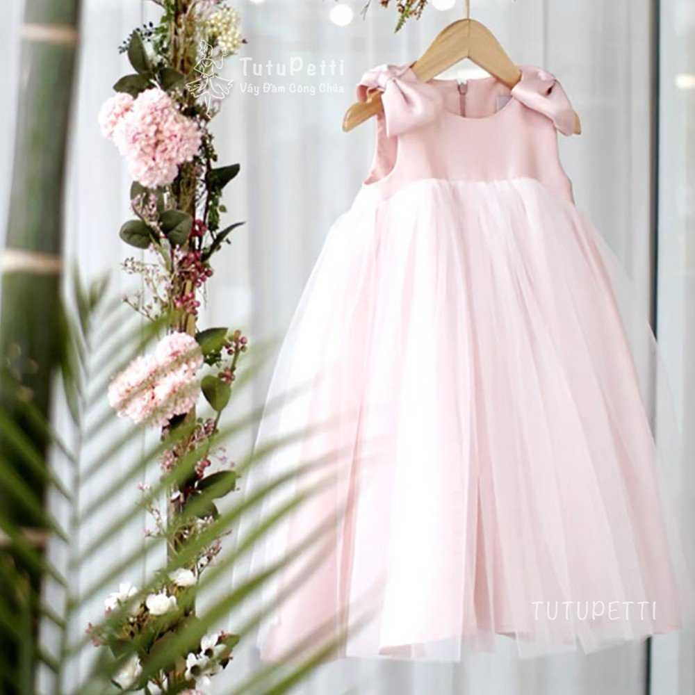 [Mã FADEP2212 giảm 10k đơn từ 99k] Đầm váy công chúa cho bé gái Tutupetti nơ vai đuôi voan xòe bồng đáng yêu