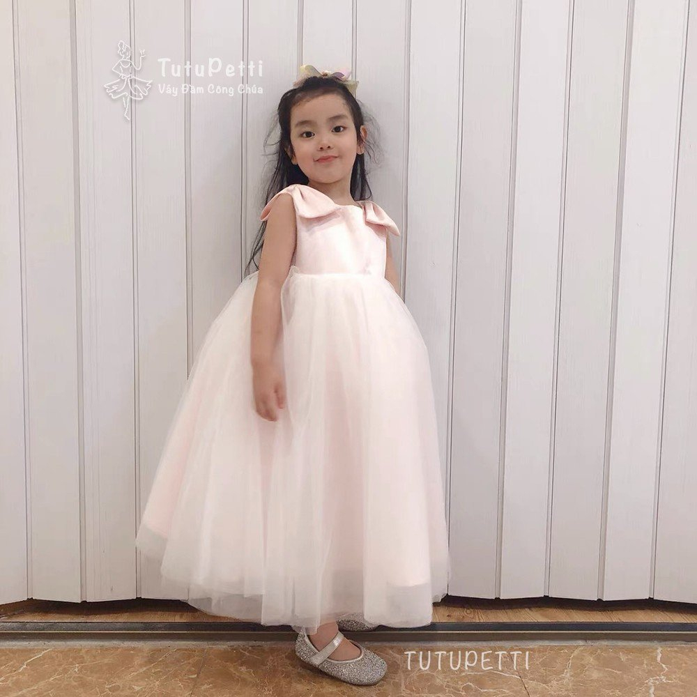 Đầm váy công chúa cho bé gái Tutupetti nơ vai đuôi voan xòe bồng đáng yêu