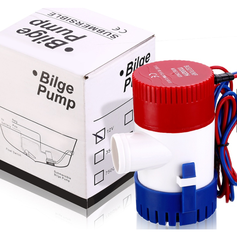 Máy Bơm nước 12V 24V bơm đáy tàu thuyền hồ cá, sàn nhà công suất cao 1100GPH dây đồng, bơm cao 4 mét