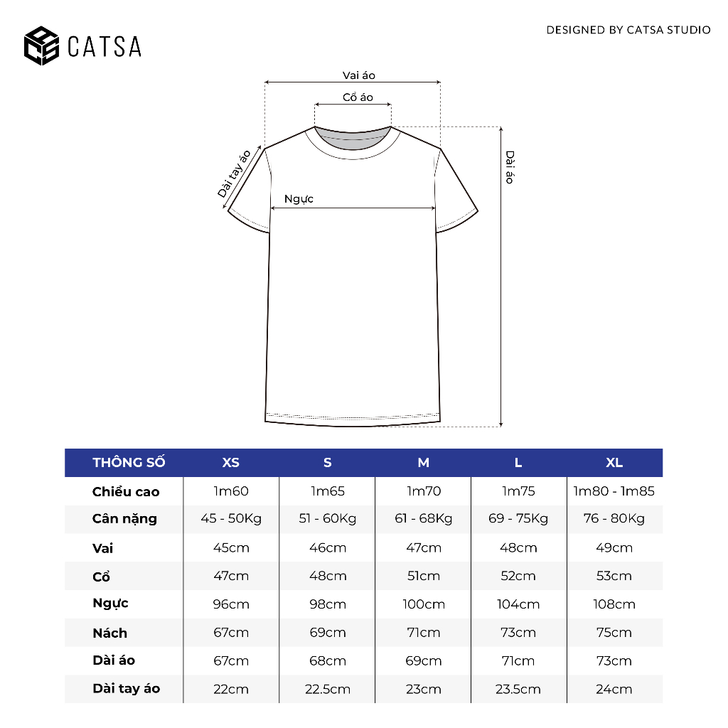 Áo thun trơn oversize cổ tròn CATSA đen trắng xanh vàng chất liệu thun Cotton 2 chiều ATN316-317-318-319