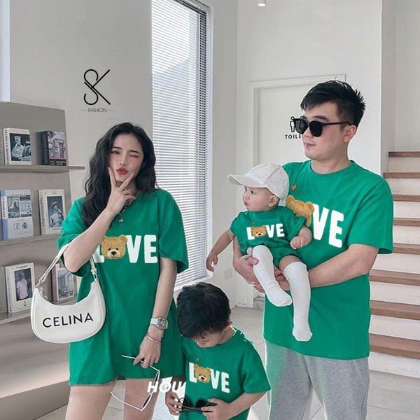 Áo gia đình đi biển, chơi - Đồng phục gia đình- áo phông SKShop màu xanh lý chất đẹp