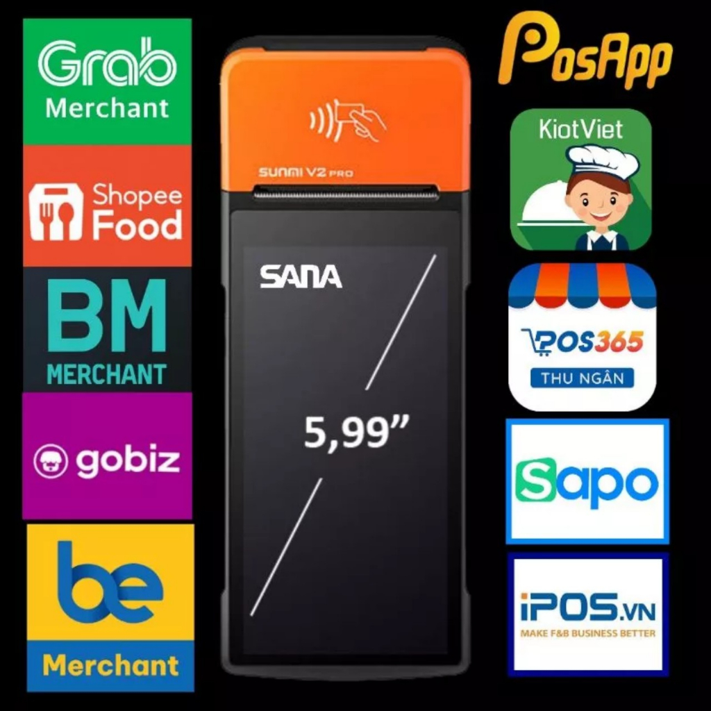 Máy Pos Sunmi V2 Pro in đơn giao hàng grab, shopee, baemin-tặng 30 cuộn giấy in bill-95%