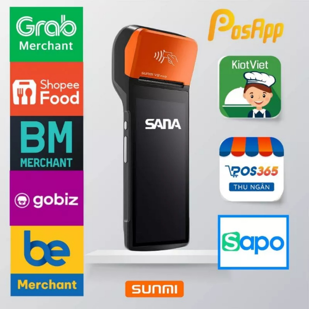 Máy Pos Sunmi V2 Pro in đơn giao hàng grab, shopee, baemin-tặng 30 cuộn giấy in bill-95%