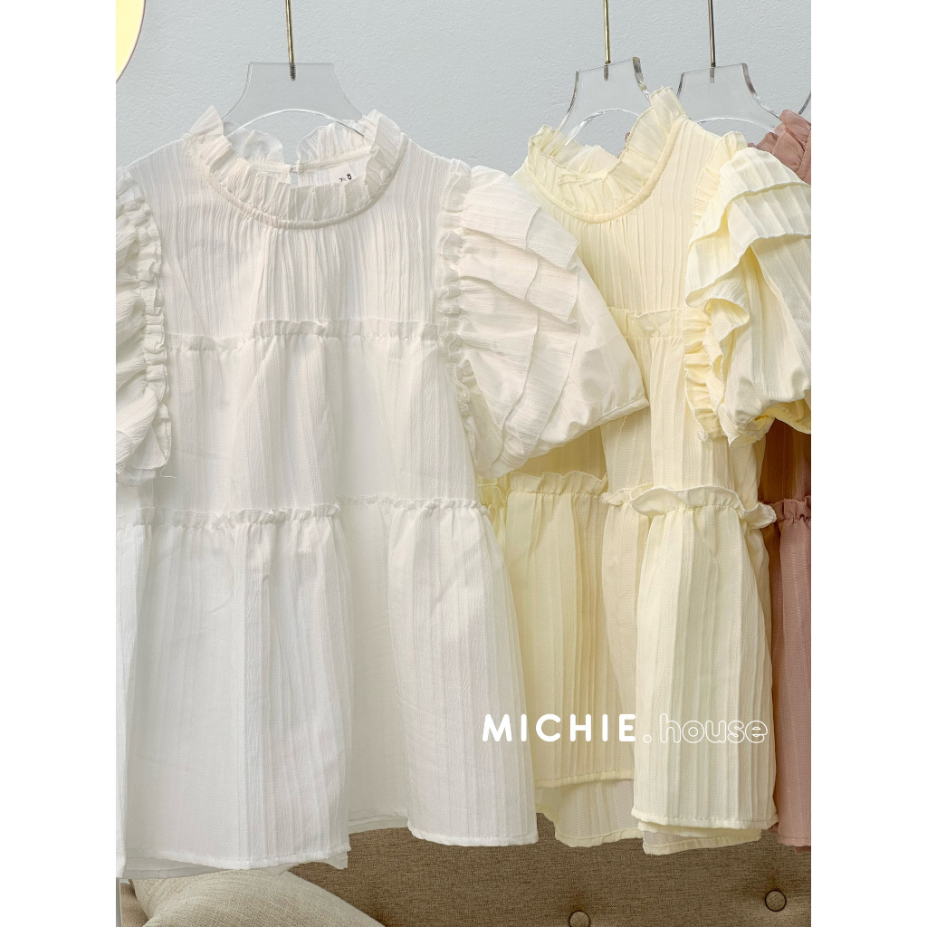 Áo babydoll tay bồng bèo tầng michie.house vạt cánh tiên chất đũi gân - A271