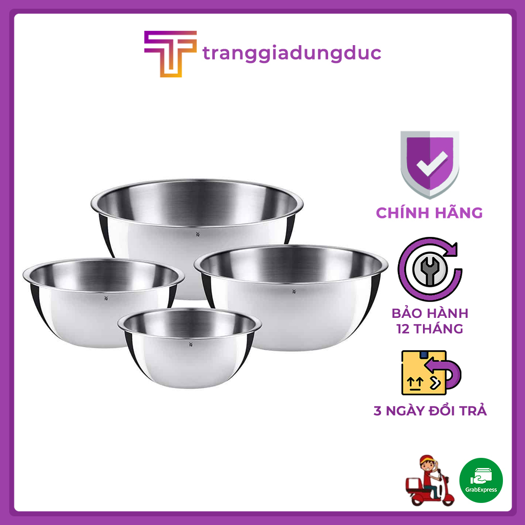 Set 4 âu trộn WMF Gourmet, chất liệu thép không gỉ an toàn với sức khỏe, trộn bột, trộn salad