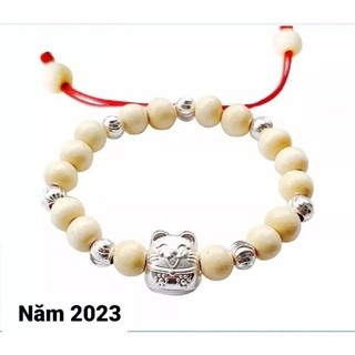 Vòng dâu tằm mix con giáp bạc cho bé