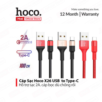 Cáp Sạc Nhanh Hoco X26 USB to Type-C Chống Đứt, Chống Gãy Dài dài 1m