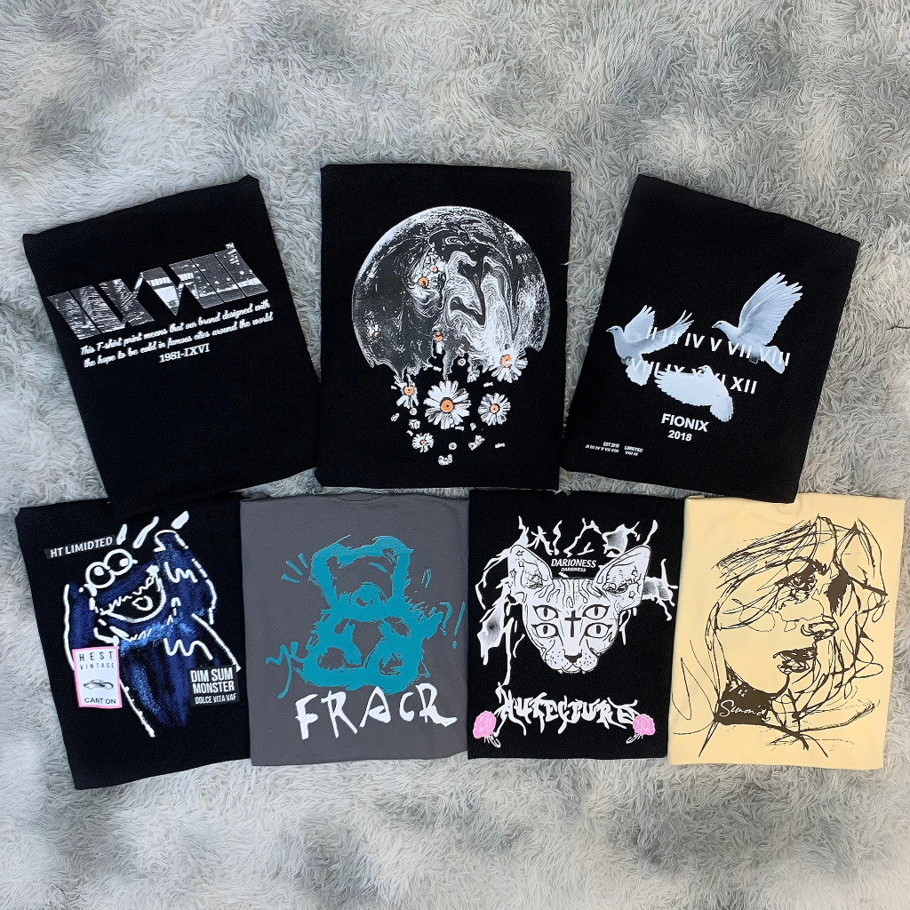 Áo Thun Unisex Cổ Tròn In Graffiti Dáng Tay Lỡ Oversize Cao Cấp