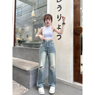 Quần suông ống rộng rách gối